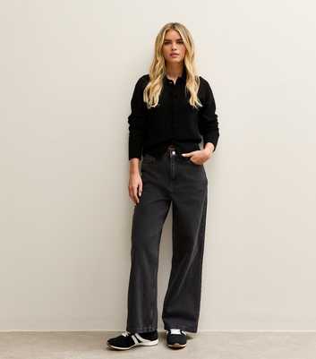 Petite Washed Black Adalae Wide Leg Jeans