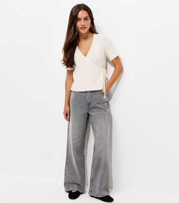 Petite Light Grey High Waist Adalae Wide Leg Jeans