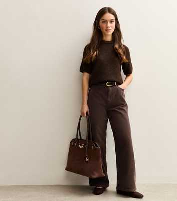 Petite Brown Adalae High Waisted Wide Leg Jeans
