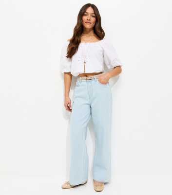 Petite Light Blue Wash High Waist Adalae Wide Leg Jeans