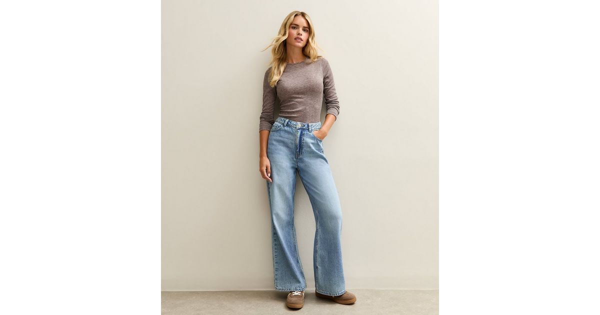Petite Blue Adalae High Waisted Wide Leg Jeans New Look