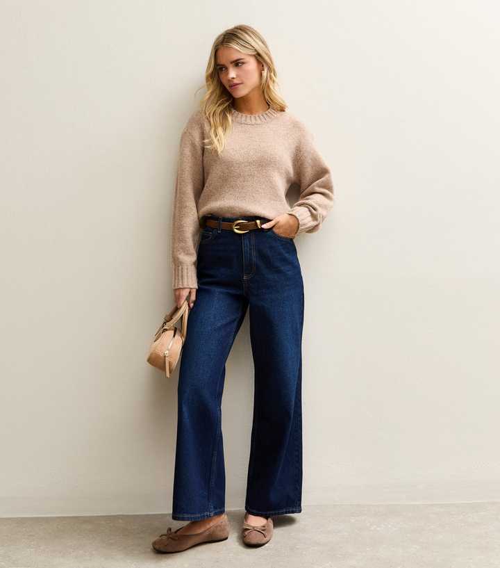 Petite Dark Blue High Rise Wide Leg Jeans