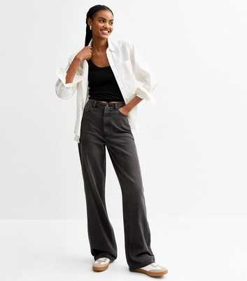 Tall Washed Black High Waist Adalae Wide Leg Jeans