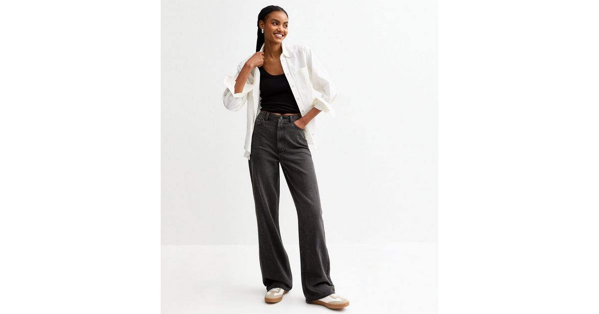 Tall Washed Black High Waist Adalae Wide Leg Jeans | New Look