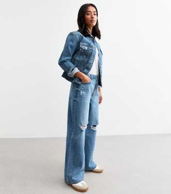 Petite Blue Ripped Wide Leg Jeans