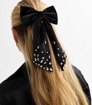 Black Gem Embellished Velvet Bow Hair Slide