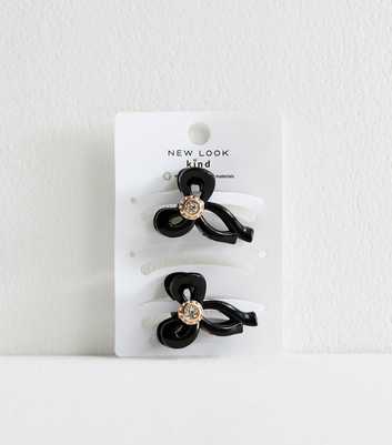 2 Pack Black Crystal Bow Mini Claw Clips