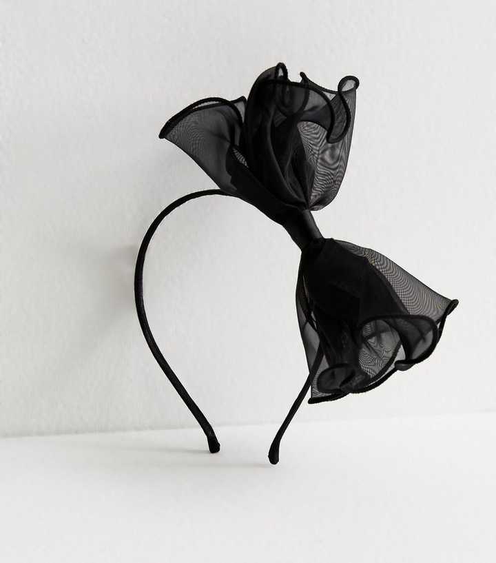 Black Mesh Bow Headband New Look