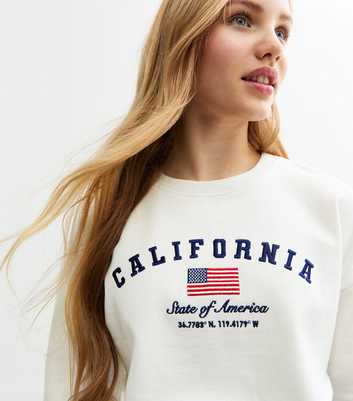 Girls White California Embroidered Cropped Sweatshirt