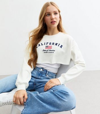 Girls White California Embroidered Cropped Sweatshirt New Look