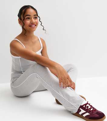 Girls Grey Contrast Piping Flared Trousers