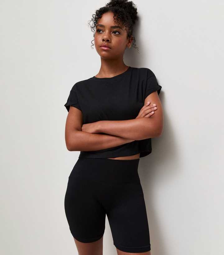 Girls Black Ribbed Cycling Shorts