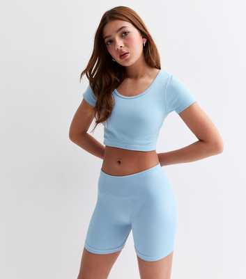 Girls Blue Ribbed Cycling Shorts