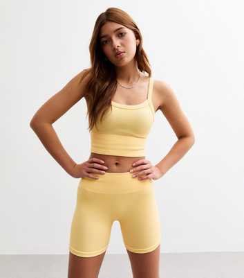 Girls Pale Yellow Ribbed Cycling Shorts