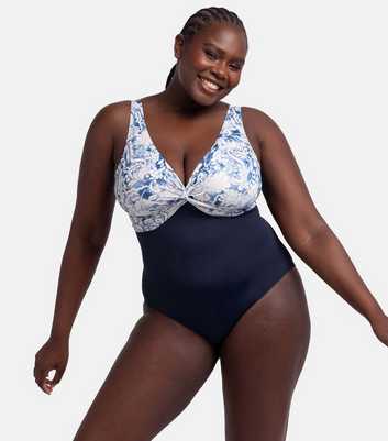 Dorina Curves Navy Floral Ink Print Swimsuit