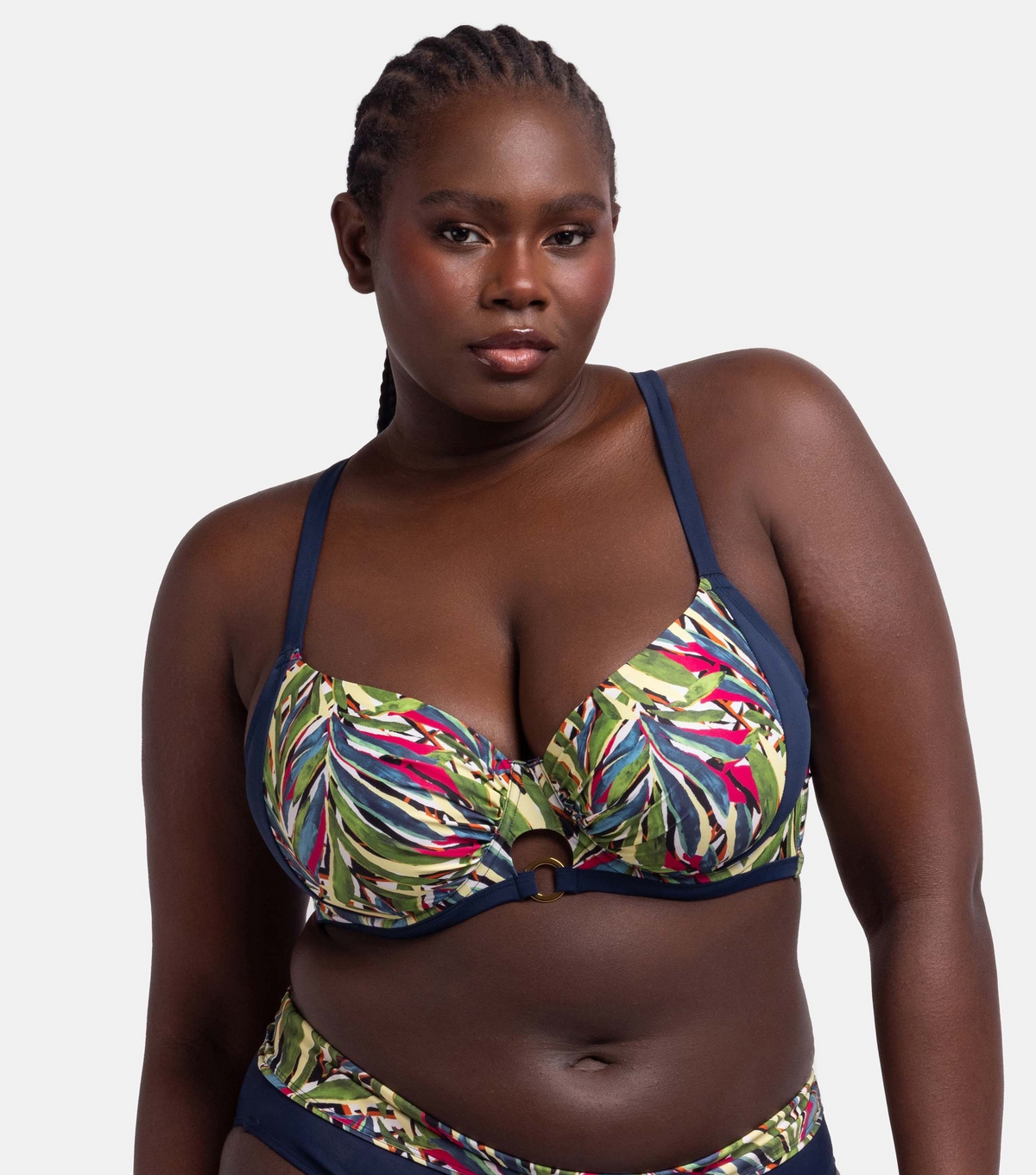 Women's Plus Size Blue Floral Print Bikini Top Curves Dorina New Look