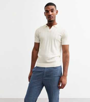 Off White Regular Wide Pointelle Collared Top