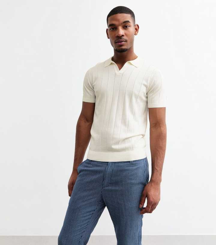Off White Regular Wide Pointelle Collared Top