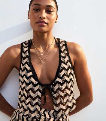 Black Chevron Crochet-Look Beach Waistcoat