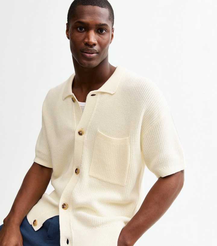 Off White Relaxed Fisherman Knit Polo Top