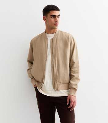 Tan Regular Linen Blend Bomber Jacket