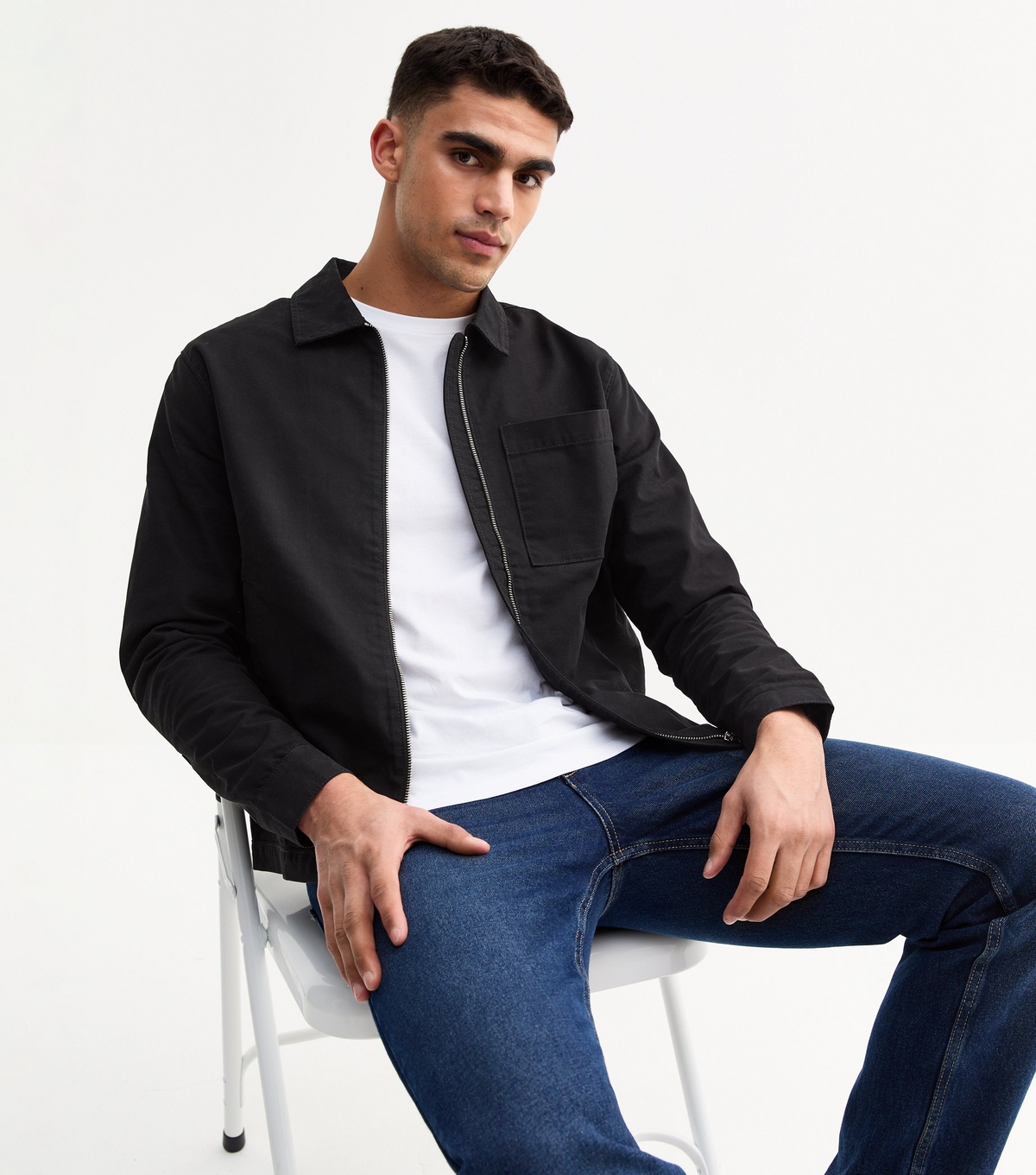 Men's Black Regular Twill Zip Up Jacket New Look