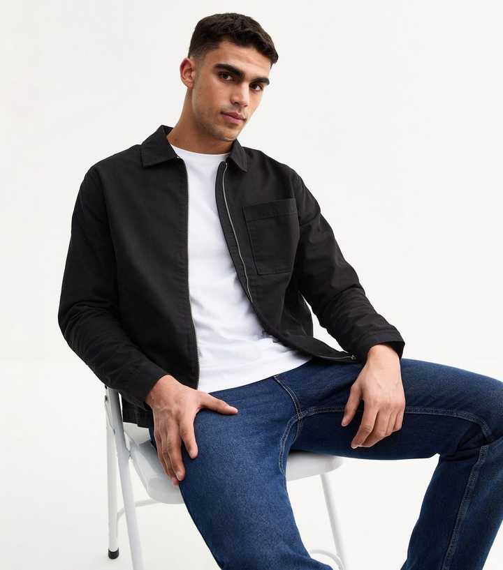 Black Regular Twill Zip Up Jacket