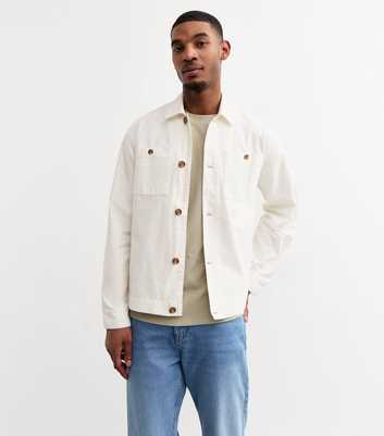 White Regular Twill Button Up Jacket