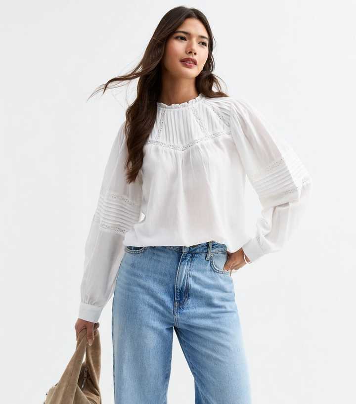 White Lace Insert Chiffon Top