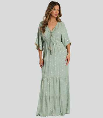 South Beach Green Metallic Polka Dot Maxi Dress