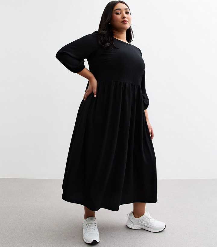 Curves Black Crinkled Jersey Midi Dress