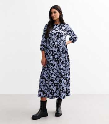 Maternity Blue Blurry Floral Print Midi Dress
