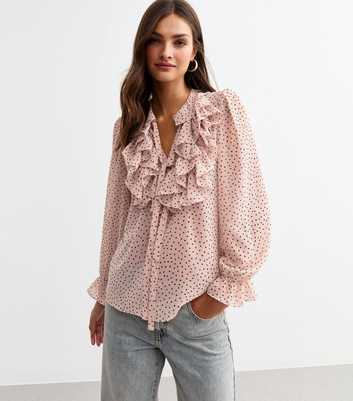 Cutie London Pink Polka Dot Ruffle Blouse