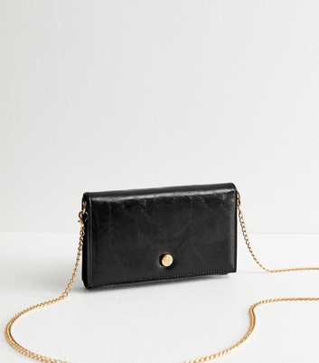 Black Chain Strap Faux Leather Crossbody Phone Bag