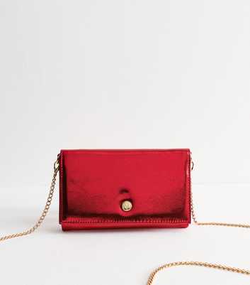 Red Chain Strap Faux Leather Crossbody Phone Bag