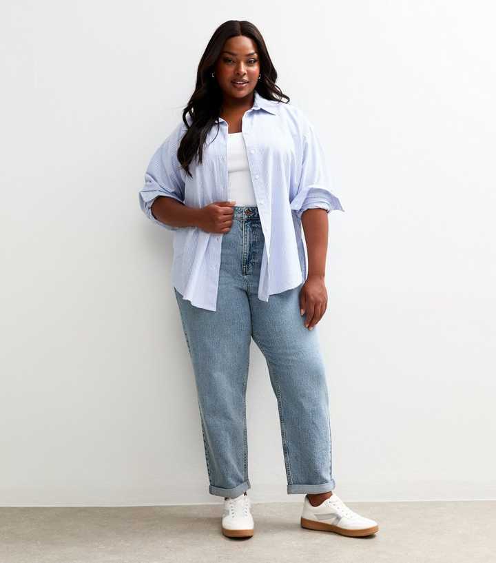 Curves Blue High Waisted Mom Jeans