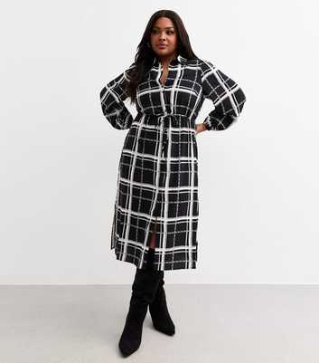 Curves Black Checked Midi Shirt Dress