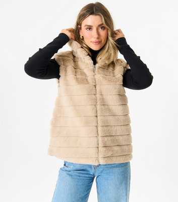 Gini London Cream Faux Fur Hooded Gilet