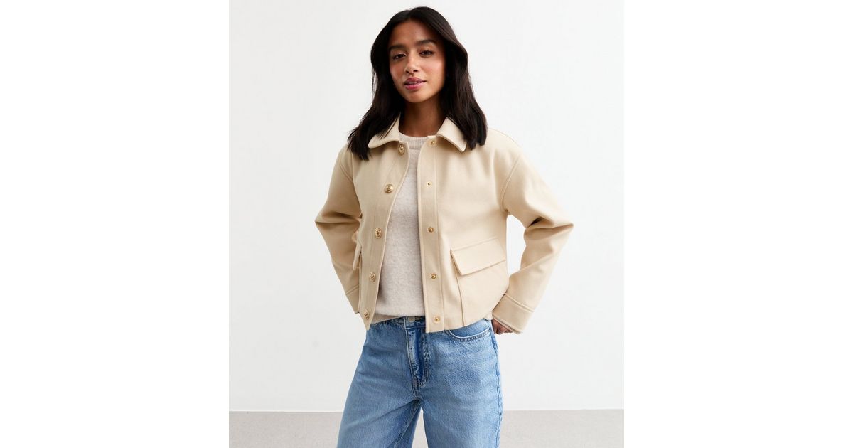 Petite Cream Cropped Shacket New Look