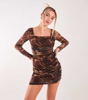 Pink Vanilla Brown Animal Mesh Mini Dress