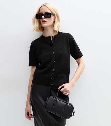 Black Short Sleeve Button Up Cardigan