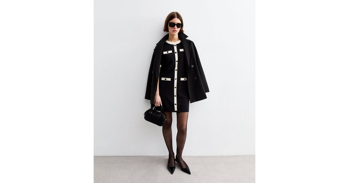 Side Printed Contrast Black Mini Dress
