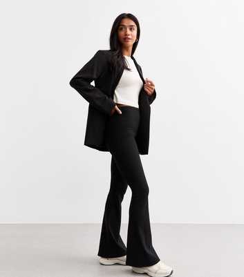 Petite Black Ribbed Flared Trousers