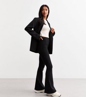 Black ribbed flared fashion trousers