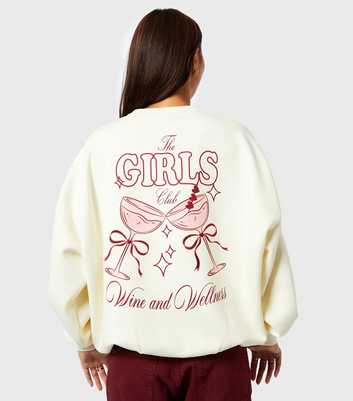 Skinnydip Cream Girls Club Embroidered Slogan Sweatshirt