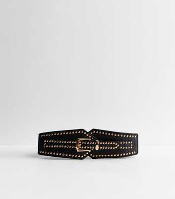 Black Faux Leather Studded Waist Belt