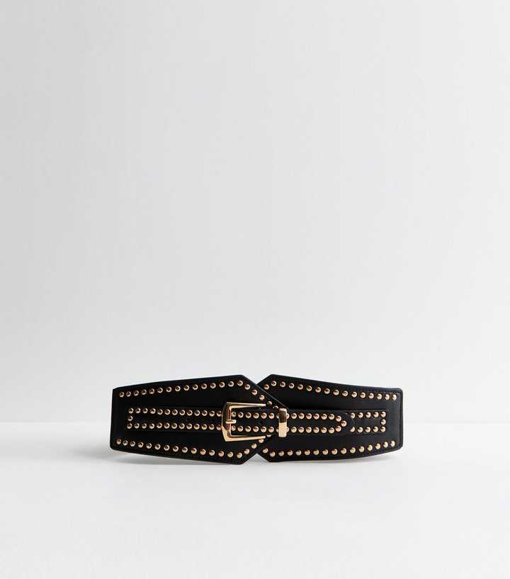 Black Faux Leather Studded Waist Belt