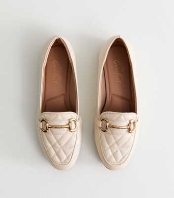 Wide Fit Off White Quilted Faux Leather Loafers