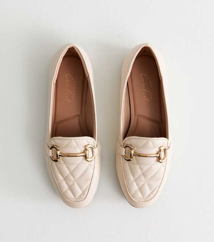 Wide Fit Off White Quilted Faux Leather Loafers