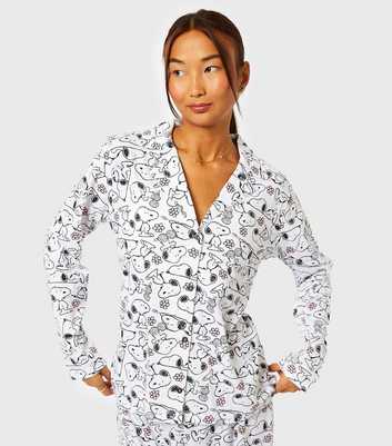 Skinnydip White Snoopy Print Long Pyjama And Scrunchie Set